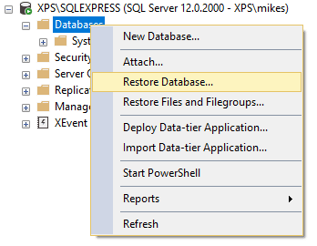 ssms restore database